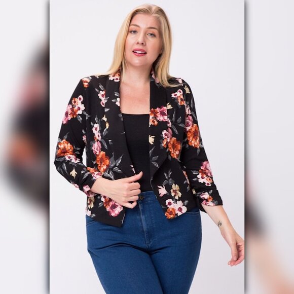 A038 ✽ 3/4 Sleeves Floral Print Blazer - Picture 1 of 8